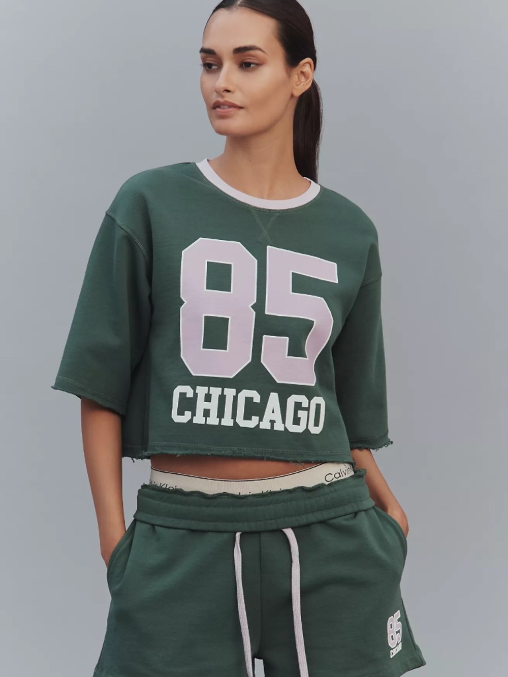 Anthropologie Daily Practice Jersey Crop Top in Chicago Green size M nwt